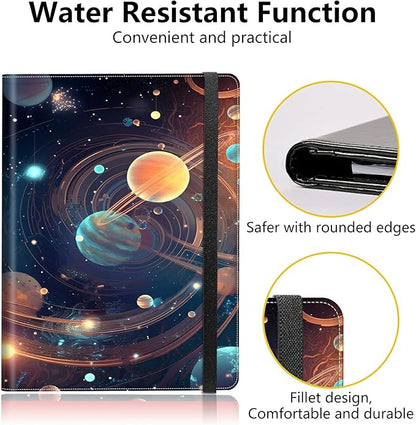 PU Leather Padfolio Folder Clipboard Portfolios Organizer Conference Document Organizer with Business Card Holder Storage Clipboard Writing Pad,Starry Night Moons Sun