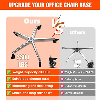 Office Chair Base Replacement PartsWith 5 Casters with Brakes(3300 lbs) - Heavy Alloy Office Chair Base Replacement, Office Chair Reinforced Metal Legs, Universal Gas Cylinder