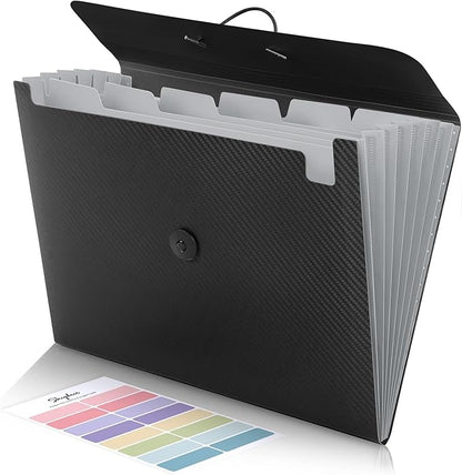 SKYDUE Expanding File Folder with 7 Pockets, Accordion File Organizer, Folders for Documents,Portable Receipt Paper Organizer,Letter Size Filing Folder School Office Supplies,Black