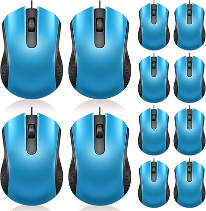Hoteam 12 Pcs Wired Computer Mouse Bulk Cord USB Computer Mice Ergonomic Wired Mouse for Pcs, Computers, Laptops, Gaming Office Home Supplies (Light Blue)