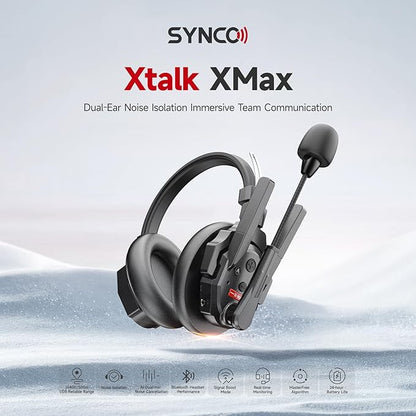 SYNCO XTalk XMax9 Dual-Ear Design Wireless Intercom Headset System Support 2.4GHz 9-Person Team Communication,Dual-mic AI Noise Cancellation,500M/1640FT Real-time Monitoring