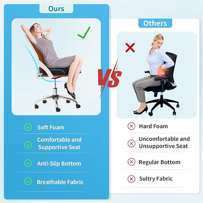 Large Seat Cushion, Soft Foam Cushion for Long Sitting Hours on Office Chair, Home & Car, Non-Slip Chair Pad for Relieving Back & Sciatica & Hip & Coccyx Pain (Black)