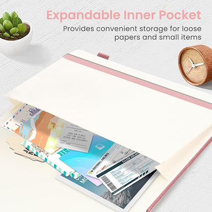 Bullet Dotted Journal Notebook for Women & Men, Hardcover Leather Journal for Writing, A5 Bullet Journaling Notebook for Work & Sketching, Perfect for Office School Home Supplies, 160 Pages, Pink