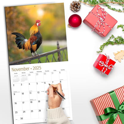 RED EMBER Roosters 2025 Wall Calendar 12 Month | 12" x 24" Open | Thick & Sturdy Paper | Giftable | Calendar 2025