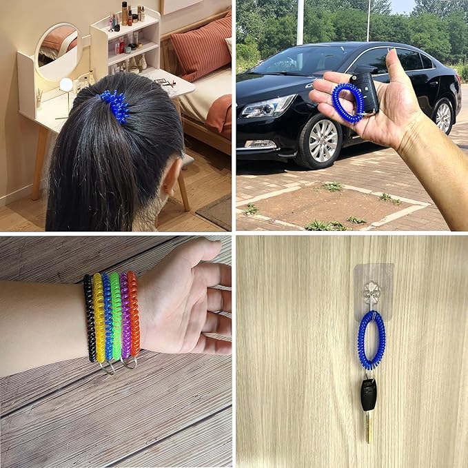 Pack of 36 Colorful Spring Spiral Wrist Coil Key Chain, Wristband Key Ring (Blue)