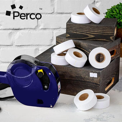 Perco 1 Line White Labels - 8 Rolls, 1 Sleeve, 8,000 Blank Price and Date Gun Labels for Perco 1 Line Price and Date Guns - Made in USA