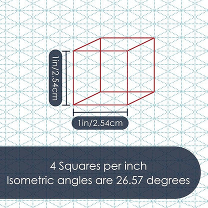 11" x 17" Isometric Graph Paper 50 Sheets Landscape - 0.25" Grid, Non-photo Blue, High Brightness, Drafting, Engineering, Art, 3D Design (3-Pack)