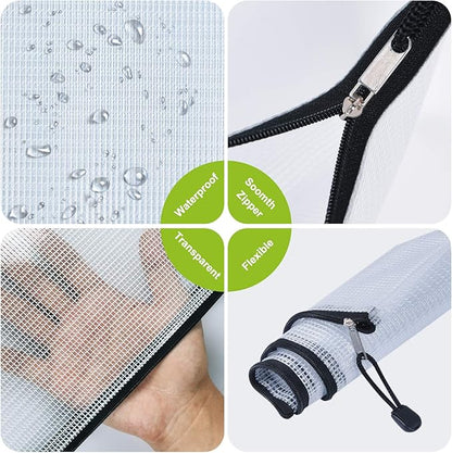 Mesh Zipper Pouch, 6PCS Waterproof Plastic Mesh ZipperBag, A4 Size Tear-Resistant Document Pouch, Extra Large Zip File Bags, for School Office Supplies Home Travel Storage(13.5×9.5 Inch)