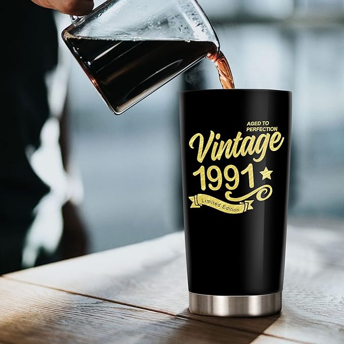 Happy 33th Birthday Tumblers Gifts for Men Women, Back in 1991 Stainless Steel Tumblers Gifts, 1991 33 Years Old Birthday Gift For Wife Husband Mom Dad