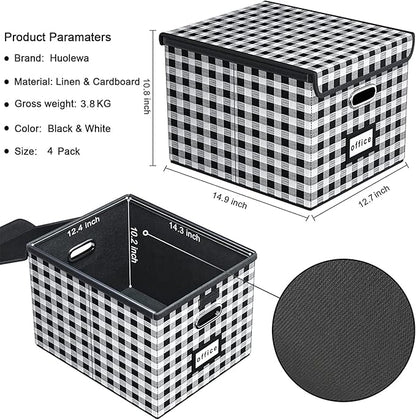 Huolewa Decorative File Organizer Boxes Office Document Storage with Lids, Linen File Storage Organizer Boxes, Universal Hanging Filing Organization Box for Letter/Legal Folder,Home File Storage Bins