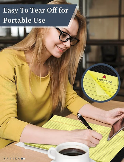 Yellow Legal Pads 8.5 x 11, 6 Pack, Wide Ruled, Yellow Note Pads 8.5 x 11, Writing Pads 8.5 x 11, Easy Tears Off, Double Sided, Cardboard Backing, Pads of Paper, 70 GSM Yellow Paper, 30 Sheets/Pad