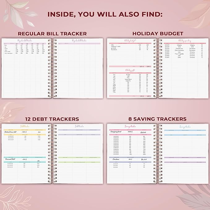 PLANBERRY Large Budget Planner & Monthly Bill Organizer with Pockets – Budgeting Book, Finance & Expense Tracker, 8.3x9.4″ (Rose Gold)