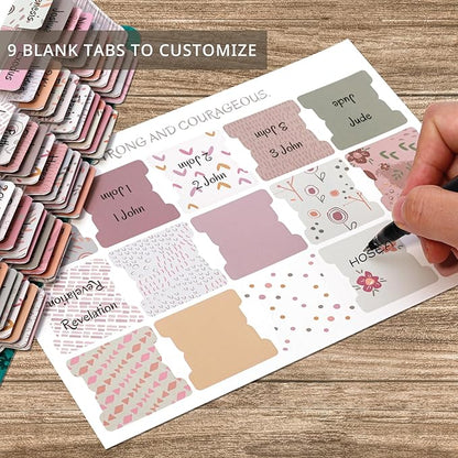 Laminated Bible Tabs for Women & Men - Large Print Tabs for Study Bibles, Boho Theme for Easy Navigation and Quick Reference - Easy-to-Read and Apply Tabs for All Ages-Floral
