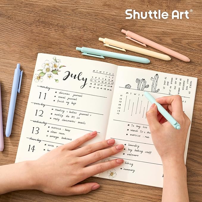 Shuttle Art Retractable Mild Gel Ink Pens, 22 Pack Black Ink Pens, Cute Pens 0.5mm Fine Point Soft Barrel for Writing Journaling Taking Notes School Office Home