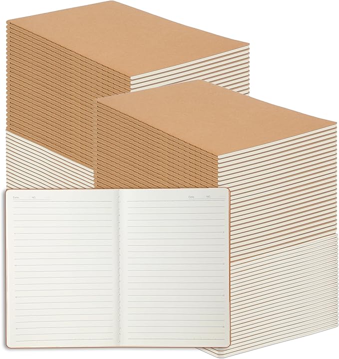miikoul 100 Pack A5 Kraft Paper Notebook Lined Journal Bulk, 8.3 x 5.5 Inch, 60 Pages/30 Sheets, 80GSM, Travel Notebook Notepad for Adult, Students, Gift, School, Office Supplies