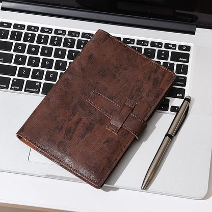 Wonderpool Leather Journal Refillable Binder A6 Writing Notebook Folder Organiser with Dotted Paper & Multi Pockets Cover for Business School Travel (A6, Coffee)
