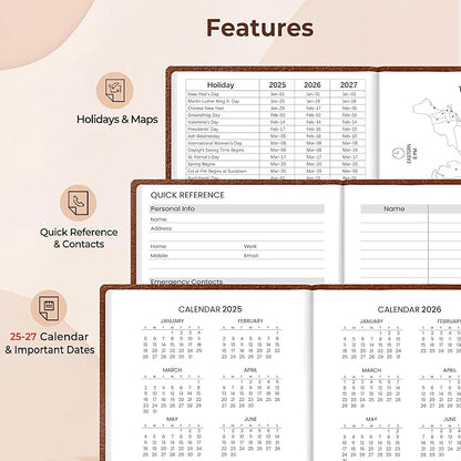 SUNEE 2025 Pocket Weekly Planner for Purse 3.5" x 6" - 12 Month (January 2025 - December 2025), Pocket Size Planner, Hardcover, Notes, Pocket, 100 GSM Paper, Brown