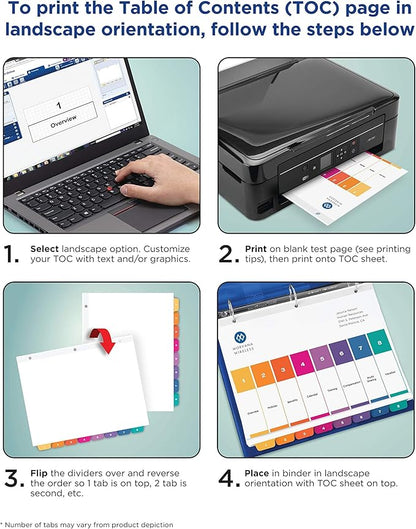 Avery 10 Tab Dividers for 3 Ring Binders, Customizable Table of Contents, Multicolor Tabs, 1 Set (11135)