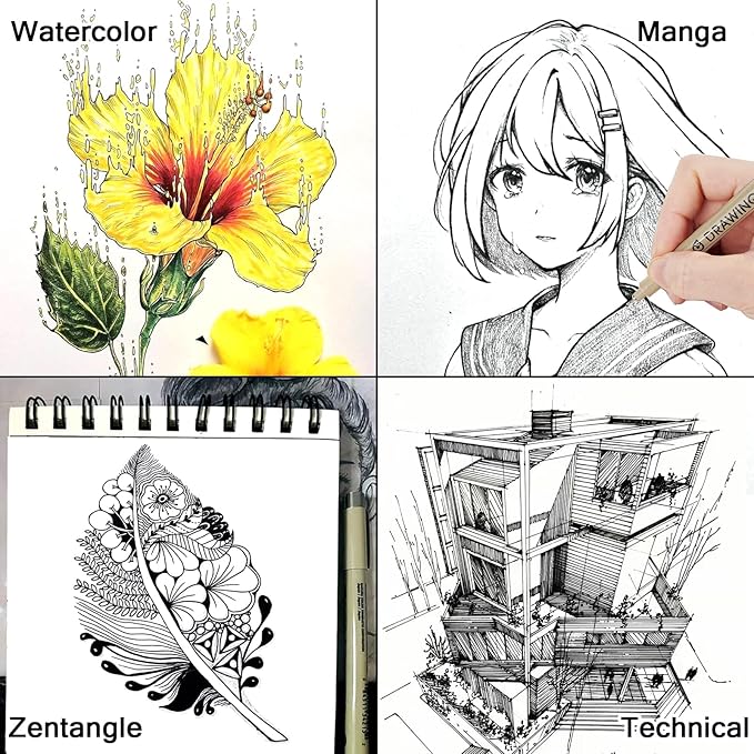Muchcute Micro Fineliner Drawing Art Pens: 16 Black Fine Line Waterproof Ink Set Artist Supplies Archival Inking Markers Liner Professional Sketch Outline Anime Sketching Watercolor Zentangle Stuff