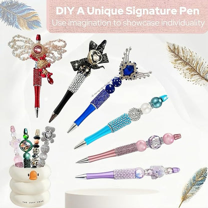 48Pcs Pearl & Diamond Beadable Pens bulk Multicolor Retractable Writing Pens Plastic Black Ink Bead Pens Ballpoint Pens Pen Making Kit DIY Pens