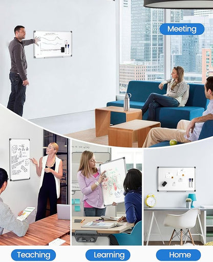 VUSIGN 3PCS Magnetic White Board Kit for Wall 18" x 12", 3 Dry Eraser & 6 Multicolor Markers & 12 Magnetic Pins, Sliver Reinforced Aluminum Frame for Home, School, Office