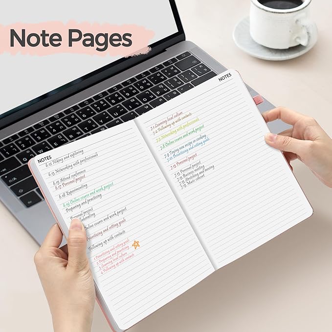 SUNEE 2025 Weekly & Monthly Hardcover Planner 5.5" x 8.3" - 12 Month (January 2025 - December 2025), Small Hardcover Planner, Pocket, Notes, 100 GSM Paper, Peach Pink