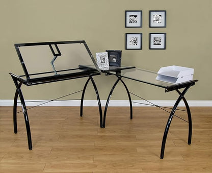 SD STUDIO DESIGNS Futura LS WorkCenter with Tilt Top Adjustable Drafting Table Craft Table Drawing Desk Hobby Table Writing Desk Studio Desk, Black / Clear Glass.