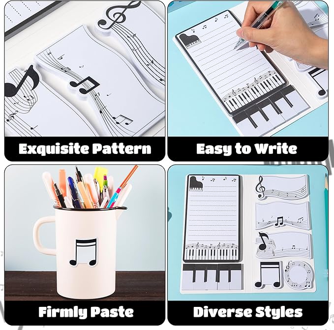 B1ykin Sticky Notes Set - Cartoon Theme Cute Self-Stick Notes Pad Teacher Appreciation Gifts， Self-Adhesive Writing Memo Pages Sticky to Do Notepad for Kids Employee School Office (Music is Life)