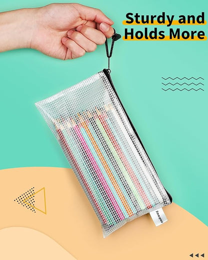 Smarpau Mesh Zipper Pouch, 96 Pack 9.3" x 4.7" Small Zipper Pencil Pouch Bulk, Multipurpose Waterproof Zip Bags for Travel, Office Supplies Pencil Case, Black
