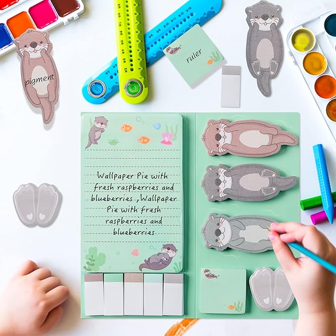 I Just Really Like Otters Sticky Notes Set, 550 Sheets, Cute Cartoon Otters Self-Stick Notes Pads Sea Animal Divider Tabs Bundle Writing Memo Pads Back to School Office Supplies Small Gift
