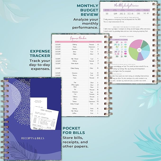 PLANBERRY Budget Planner & Monthly Bill Organizer with Pockets Premium – Home Finance & Bill Payment Organizer – Budgeting Book with Income & Expense Tracker - 7x8.5″ Hardcover (Green Pastures)