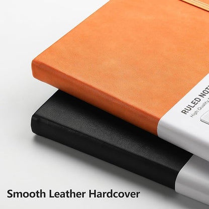 RETTACY Journaling Notebooks, A5 Lined Journal Notebook with 192 Numbered Pages, 5.7'' × 8.3'' Medium Size, for Writing, Work, Office, Leather Hardcover, 100 GSM Thick Paper (Orange)