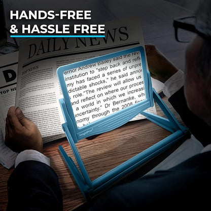 MAGNIPROS 5X Large LED Hands-Free Full Page Magnifying Glass with Detachable Stand & 3 Stepless Color Modes to Reduce Eye Strain, Ideal for Reading Small Prints, Crafting, Low Vision & Seniors
