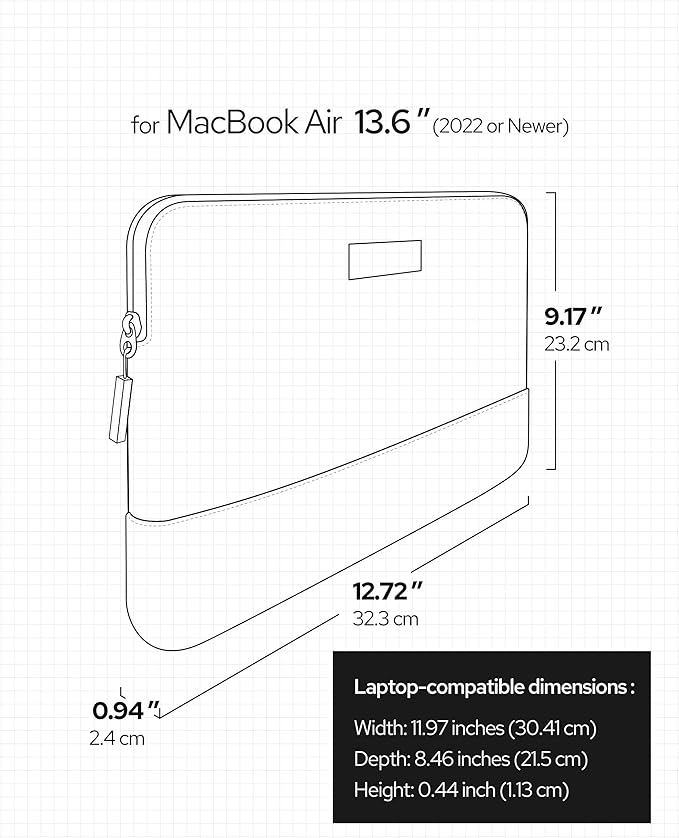 Slim Laptop Sleeve with a Back Zipper Pocket Designed for M1/M2/M3 MacBook Pro/Air (Latte, Designed for 13.6-inch MacBook Air (M2/M3))
