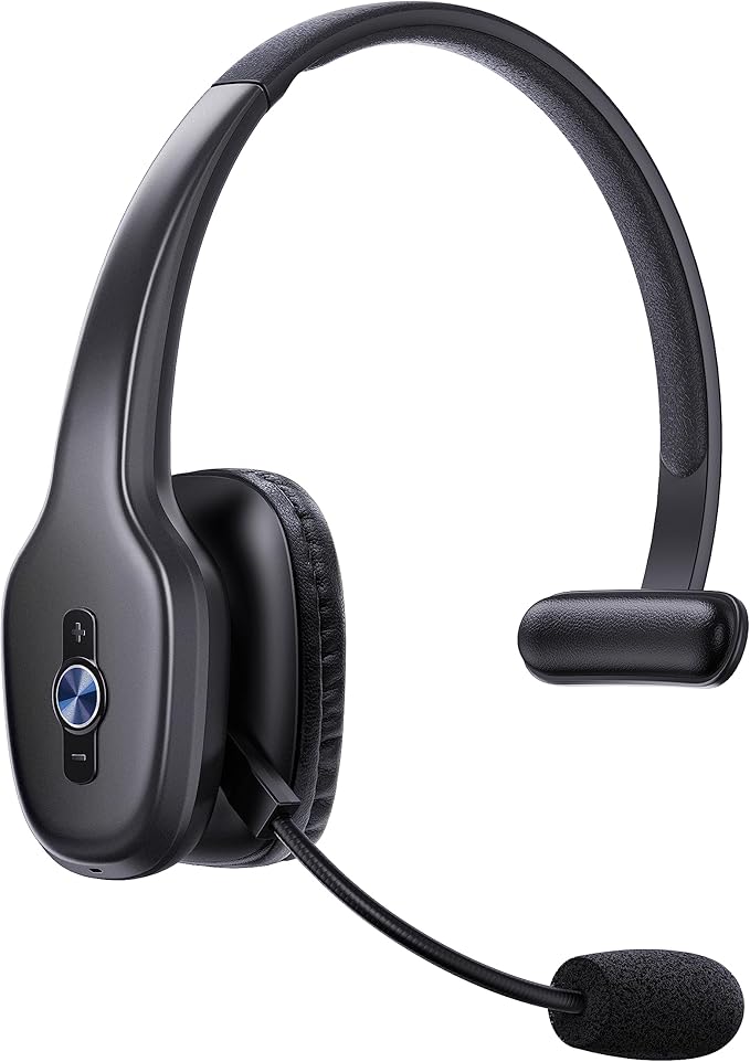 Bluetooth Headset, Trucker Bluetooth Headset with Microphone, 60 Hours Working Time Wireless on-Ear Headset for Computer Cell Phone Trucker Home Office Work (Black)