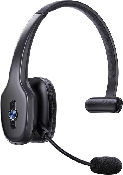 Bluetooth Headset, Trucker Bluetooth Headset with Microphone, 60 Hours Working Time Wireless on-Ear Headset for Computer Cell Phone Trucker Home Office Work (Black)