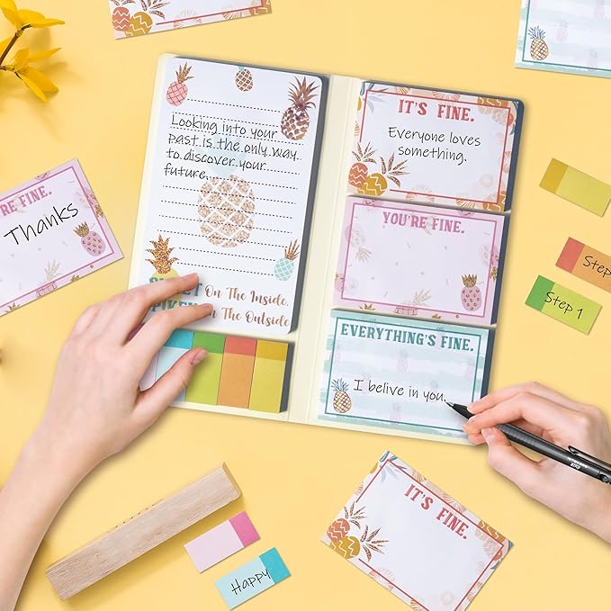 B1ykin Sticky Notes Set - Cartoon Theme Cute Self-Stick Notes Pad Teacher Appreciation Gifts， Self-Adhesive Writing Memo Pages Sticky to Do Notepad for Kids Employee School Office (Pineapple)