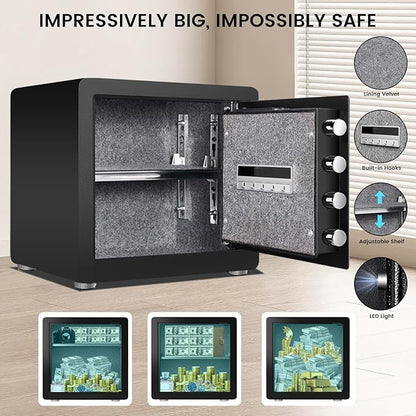 Kavey 1.6 Cub Home Money Safe with Digital Touch Screen Keypad and Sensitive Alarm System, Removable Shelf and LED Light for Money Jewelrys Documents Valuables, Small