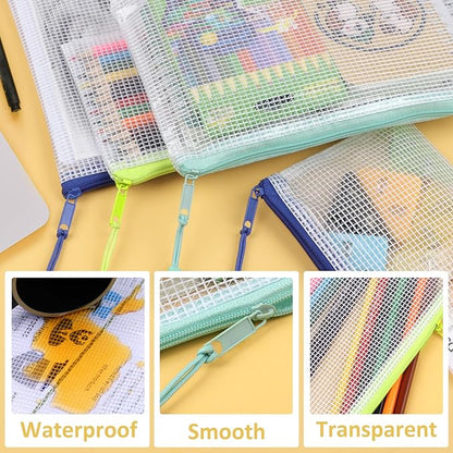 20pcs Mesh Zipper Pouch Bags, Zipper Bags for Office Supplies,12 Colors for Puzzles Board Game Storage, 8 Sizes for Reusable Plastic Zip Organizer for Travel