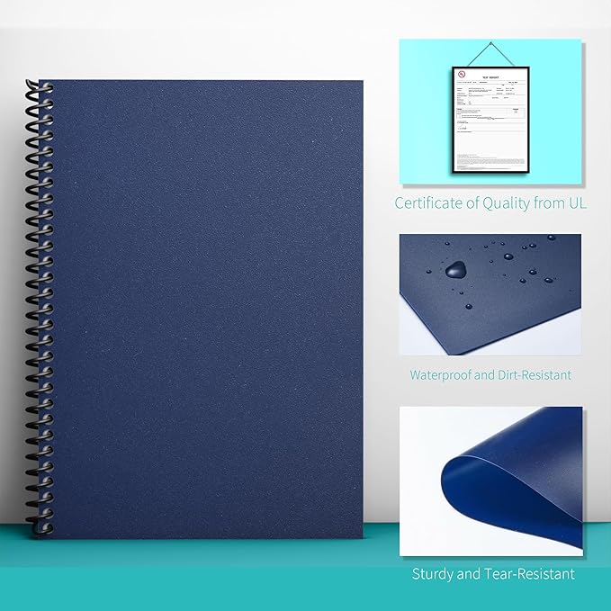 Binditek 100 Pack 12 Mil Sand-Textured Polycover, Midweight Binding Front and Back Covers, Lightly Textured Sand Finish, 8-1/2" x 11", Square Corners, Un-Punched, Navy, Office Supplies
