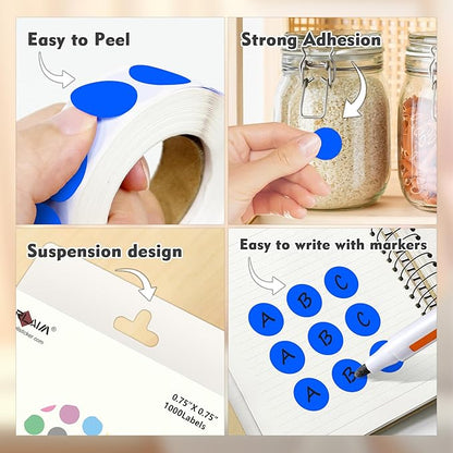 PARLAIM 3/4 Inch Roll Color Coding Labels,4000 per/4 Rolls Round Adhesive Color Coding Circle Dot Stickers for Office Home (Blue)