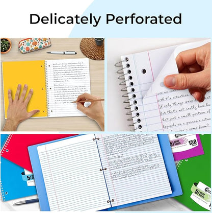 36 Pack Spiral Notebook, 5 Subject, Wide Ruled, 300 Pages/Book (150 Sheets), 8 x 10-1/2", Bulk School & Office Spiral Notebooks, Sturdy Spiral Journal Notebook, Soft Cover, Assorted Colors