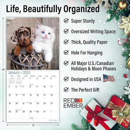 RED EMBER Select - Kittens & Puppies 2025 Wall Calendar 12 Month | 12" x 24" Open | Thick & Sturdy Paper | Giftable | Calendar 2025