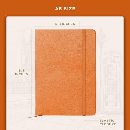 BEECHMORE BOOKS Lined Journal Notebook, 5.8 x 8.3 inch, A5 160 Lined Pages, Hardcover Leather Journals for Women, Men, Writing and Notebooks for Work - 120 GSM Thick Paper, Gifts Box Included