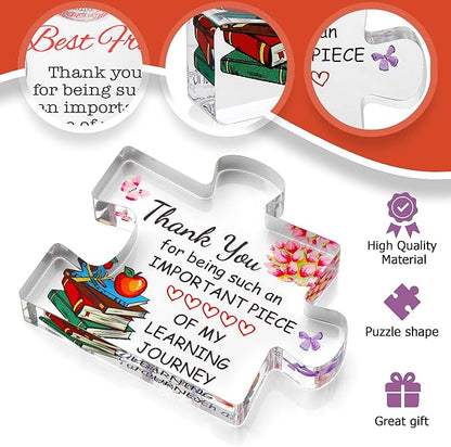 VELENTI Teacher Appreciation Gifts for Women, Men - Thank You Paperweight Acrylic Block Puzzle 3.35 x 2.76 inch - Heartwarming Teacher Gift - Cute Student Teacher Gifts - Novelty Daycare Teacher Gift
