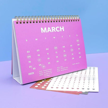 PAPERAGE 2025 Small Desk Calendar, (Rainbow), 8" x 6", 12 Month (January – December), Small Standing Desk & Flip Calendar, Colorful Monthly Calendar for Home, School or Office, Made with Premium Paper