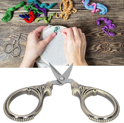 Acouto Stainless Steel Sewing Scissors Portable Thread Embroidery Tailor Handicraft Scissors Antique Copper (Green Patina)