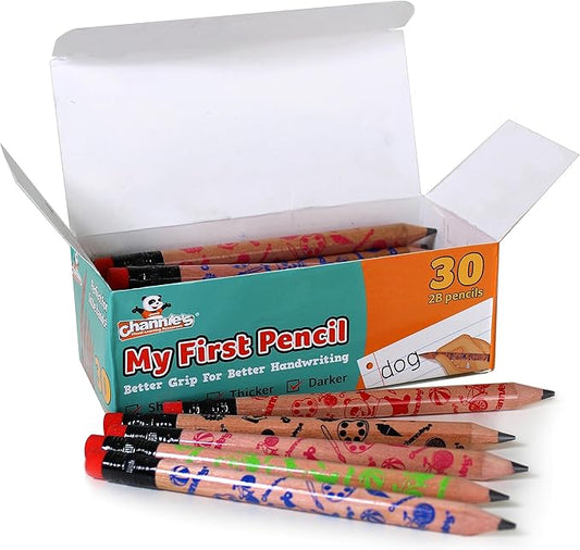 Channie's Extra Thick Pencils for Kids - Ideal for PreK and Kindergarteners Learning Handwriting - Box of 30 Pencils, Perfect for Classroom Prizes and School Supplies - Wooden