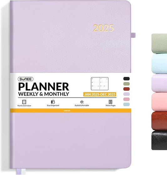 SUNEE 2025 Weekly & Monthly Hardcover Planner 8" x 11" - 12 Month (January 2025 - December 2025), Small Hardcover Planner, Pocket, Notes, 100 GSM Paper, Light Purple
