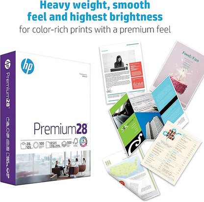HP Papers | 8.5 x 11 Paper | Premium 28 lb | 5 Ream Case - 2500 Sheets | 100 Bright | Made in USA - FSC Certified | 205200C